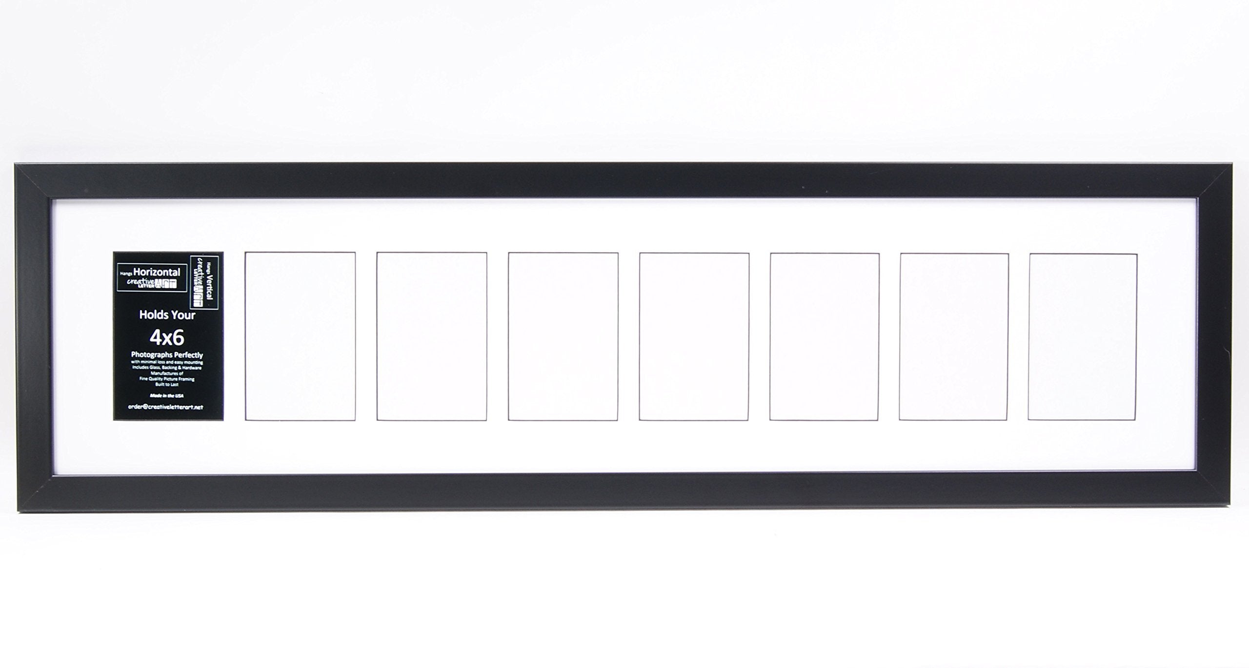 Creative Letter Art 4    x 6    Multiple Opening Picture Frame Collage with 8 holes, Manhattan Black Frame with 10 x 40-inch Whi