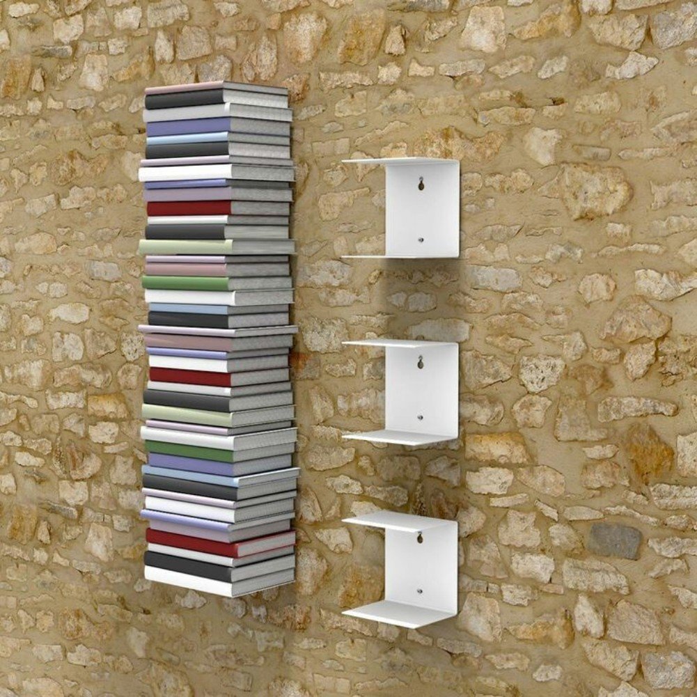 Go Hooked Heavy Duty Metal Wall Mounted Book Shelves for Study Room, Living Room and Bedrooms (Set of 3 Pcs) (White)