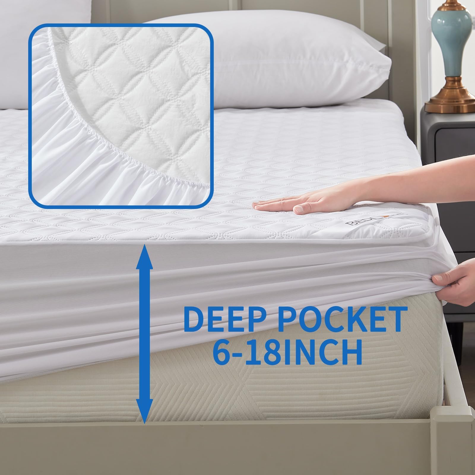 2 Pack Waterproof Mattress Protector, Queen Size Noiseless Mattress Pad With Deep Pocket Fitted Up To 6-18 Inches, Soft Noiseles