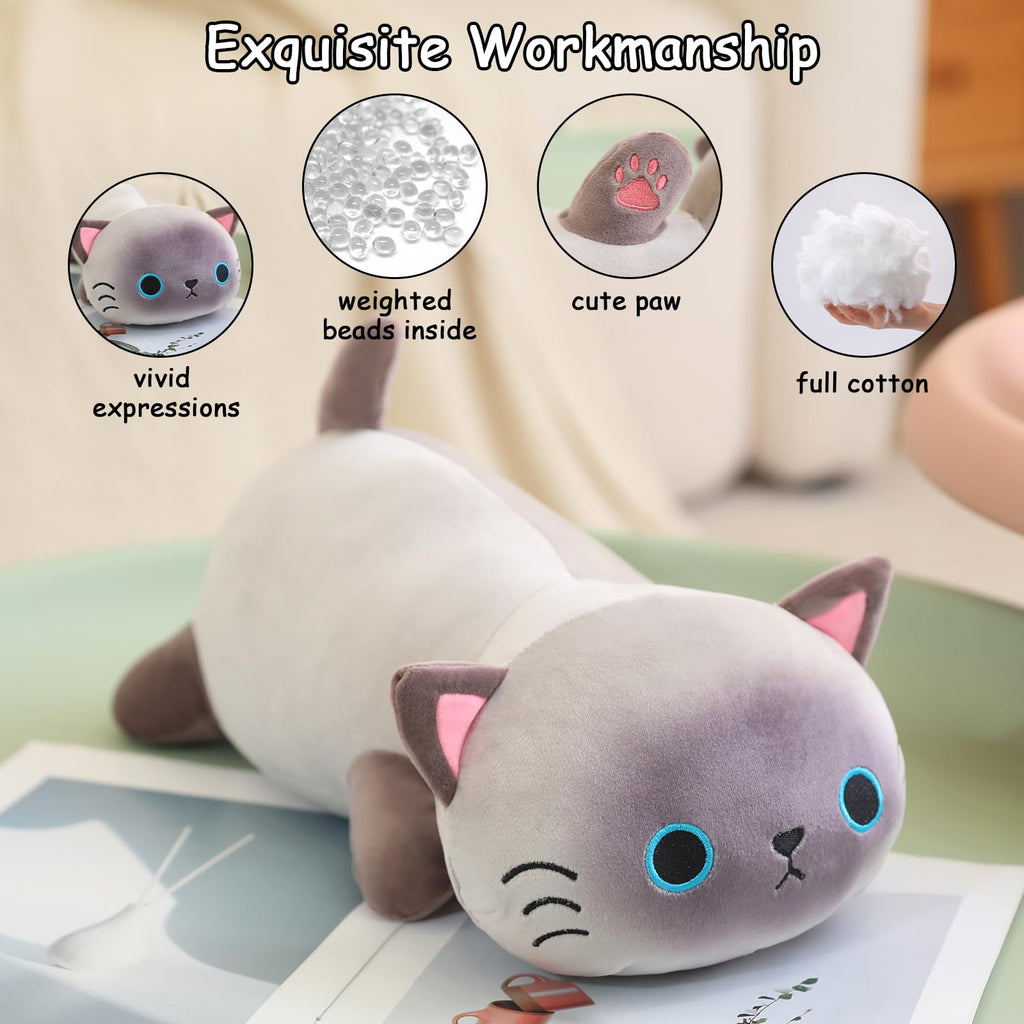 Sqeqe Weighted Siamese Cat Plush, Weighted Siamese Cat Stuffed Animal For Anxiety, Cute Siamese Cat Plushies Soft Siamese Cat Pi