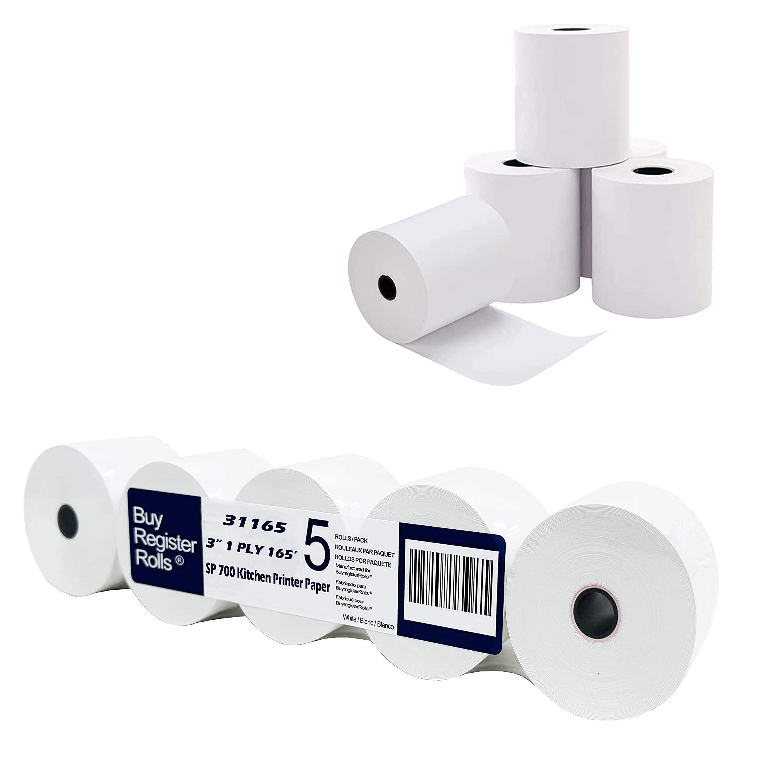 Star Sp700 Kitchen Printer Paper (5 Rolls) 3' X 165' 1-Ply Bond Receipt Pos Cash Register Point Of Service Printer Paper Also W