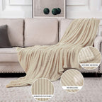 Miulee Beige Throw Blanket 3D Ribbed Jacquard Fleece Flannel Velvet Plush Decorative Bed Blanket (Throw, 50' X 70') - Super Soft, Lightweight, Warm And Cozy For Couch Sofa