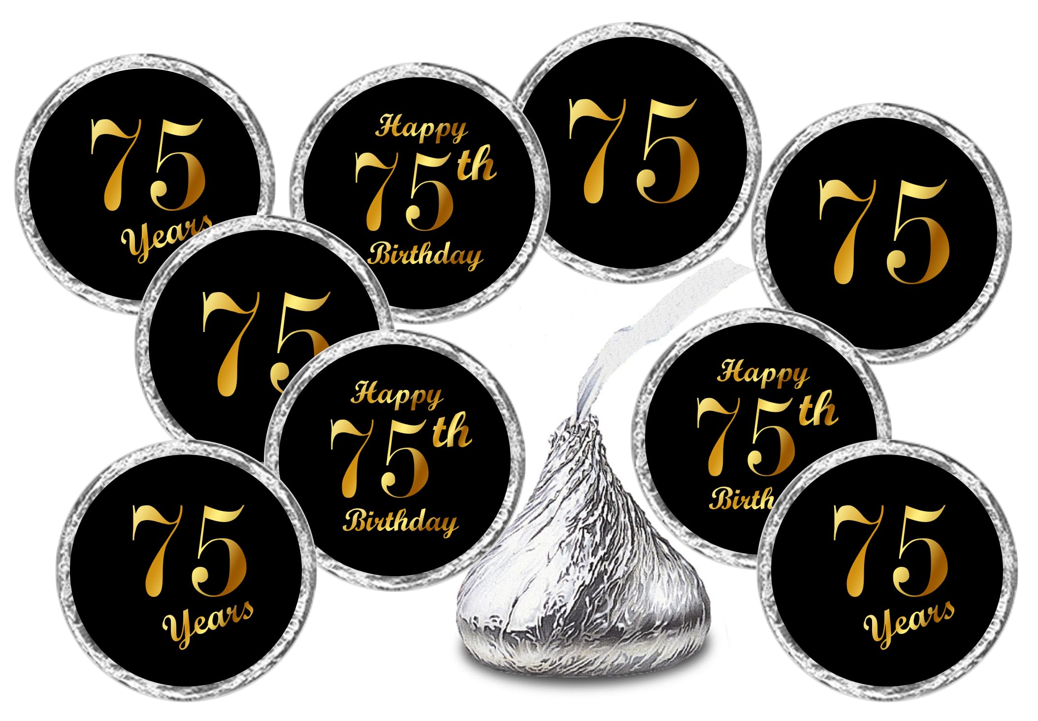 75Th Birthday Black Kisses Stickers, (Set Of 216) Chocolate Drops Labels Stickers For 75 Birthday, Party Favors Decor For Kisses