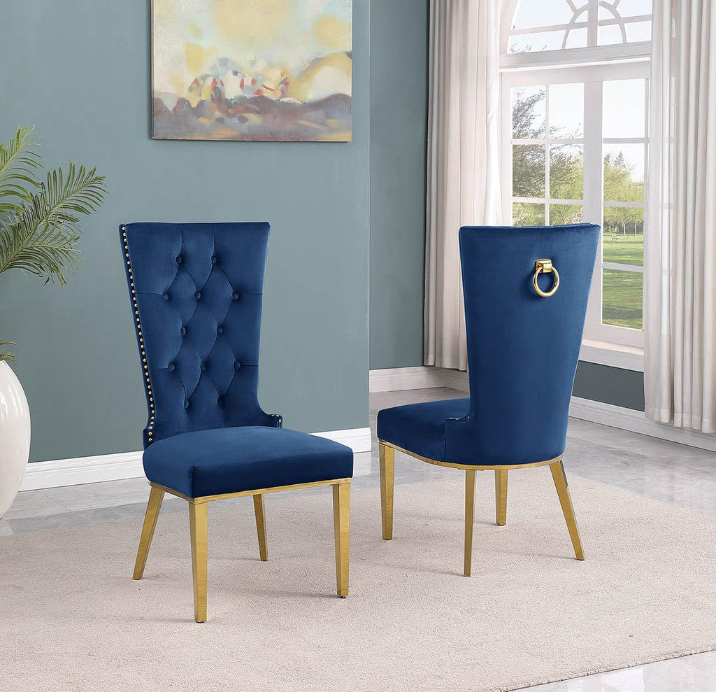 Best Quality Furniture SC330-337 Dining Chairs, Navy Blue/Gold