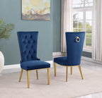 Best Quality Furniture SC330-337 Dining Chairs, Navy Blue/Gold