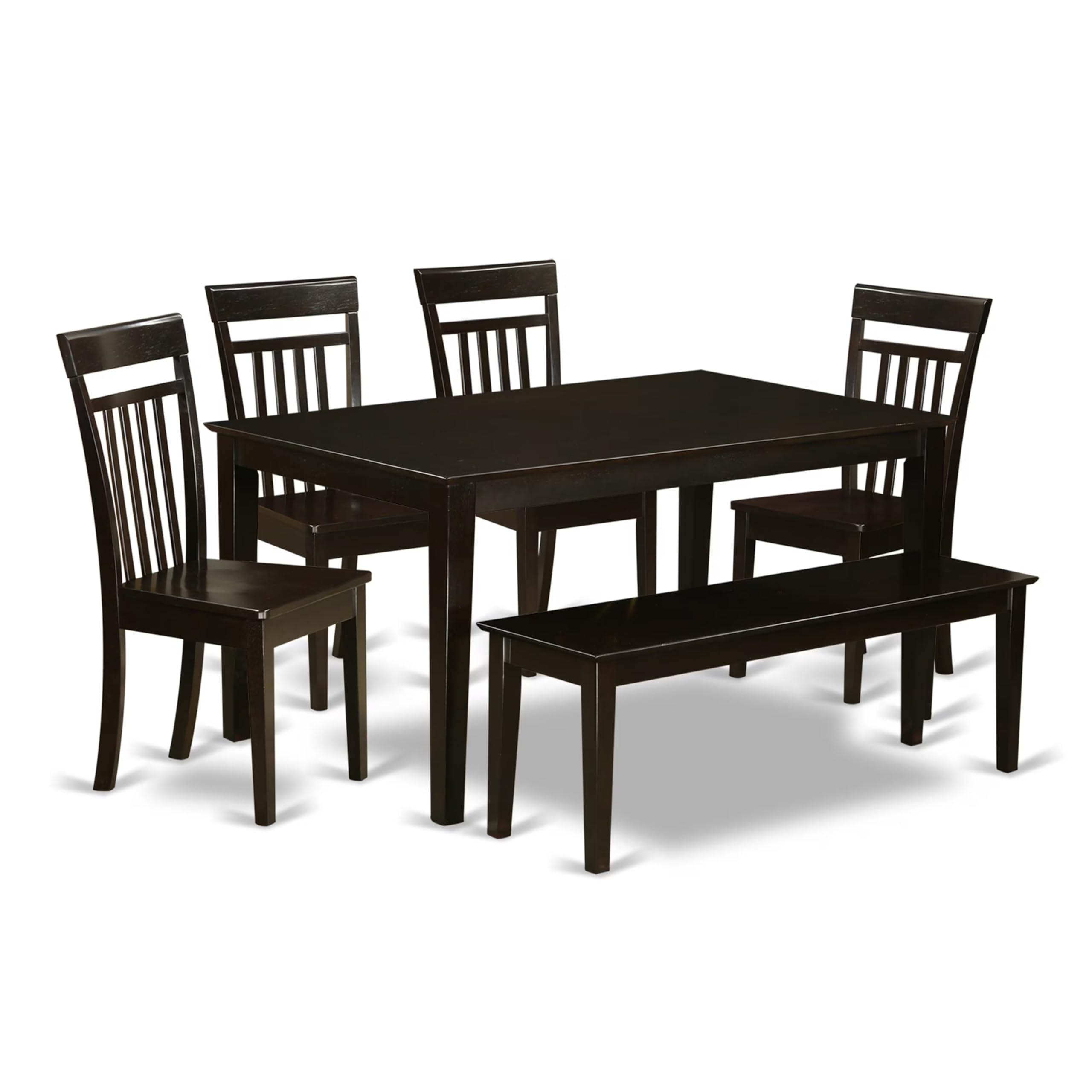 6 Piece Kitchen Table Set Contains a Rectangle Dining Table and 4 Dining Chairs with a Bench