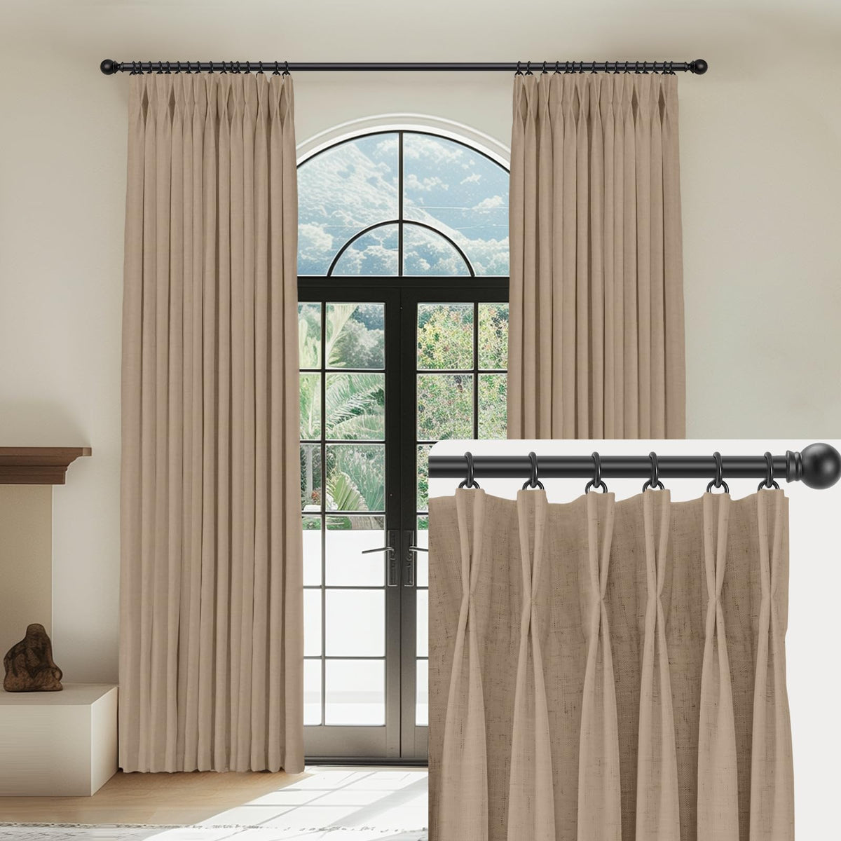 Capaloca Rust Brown Linen Pinch Pleated Curtains Blackout 100% Black Out Curtains 102 Inches Long 2 Panels Pinch Pleat Curtains