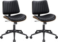 Reoney Home Armless Office Chair Set Of 2, Modern Walnut Desk Chair With Wheels, Adjustable Swivel Rolling Task Chair With Curve
