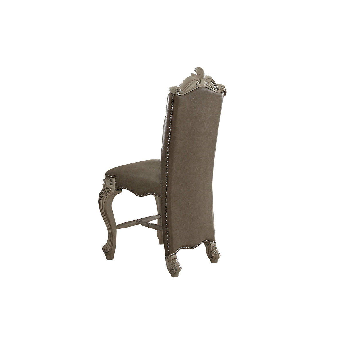 Benjara Faux Leather Upholstered Wooden Counter Height Chair With Nail Head Trim, Set Of Two, Gray And White