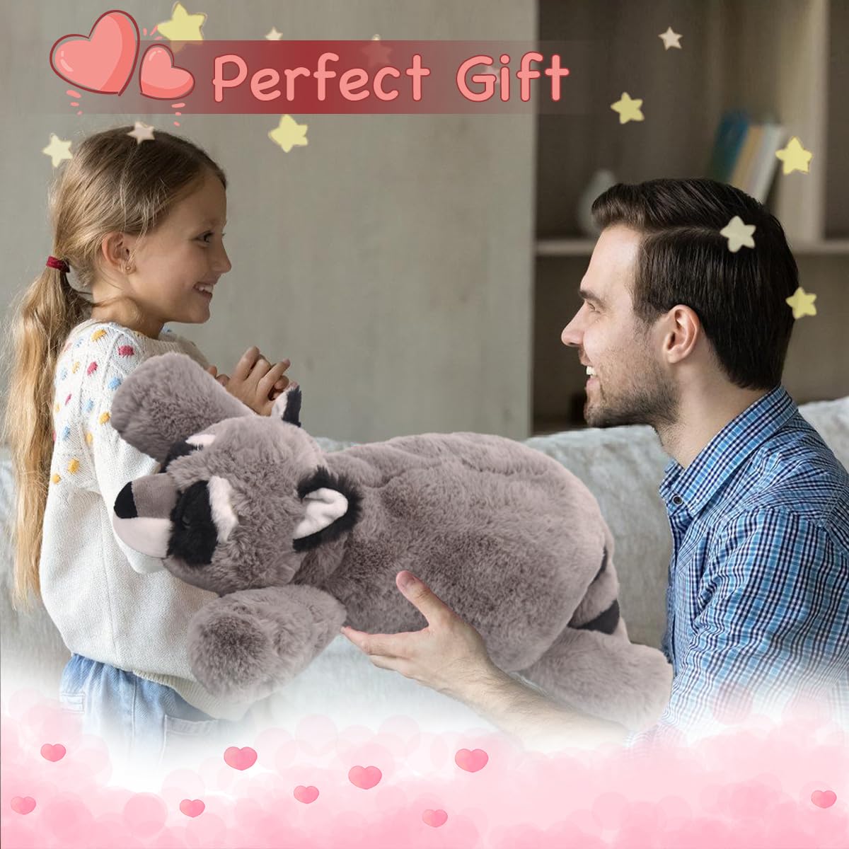 Arelux Soft Raccoon Stuffed Animals:22In Raccoon Plush Cute Cuddly Body Pillow Hug Sleeping Fluffy Wild Animal Toys Bed Decor Pl