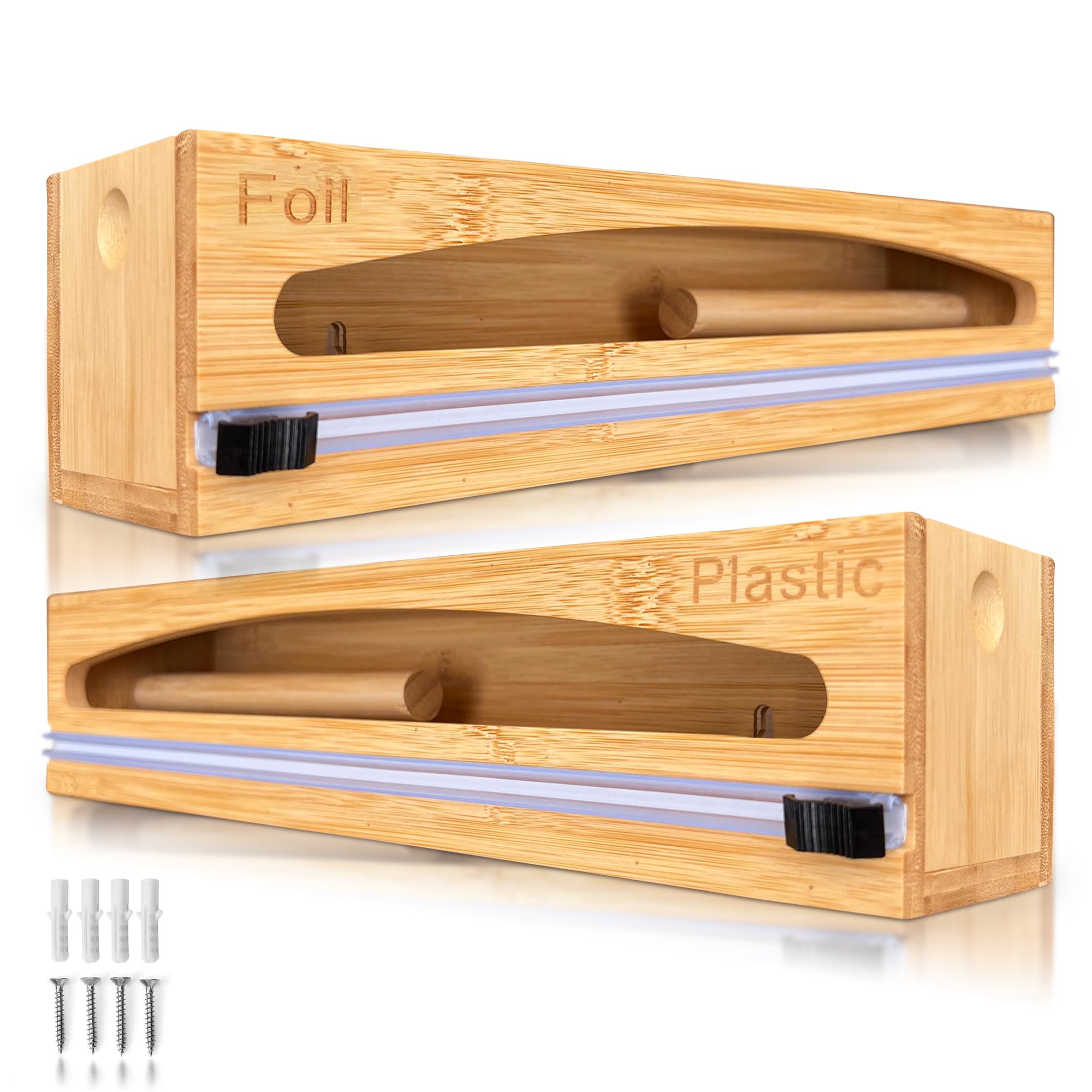 Novanest Wrap Organizer Dispenser With Cutter, (2 Piece Set), Fits 12' Rolls, Plastic Wrap, Aluminum Foil, Wax Paper, Saran Wra