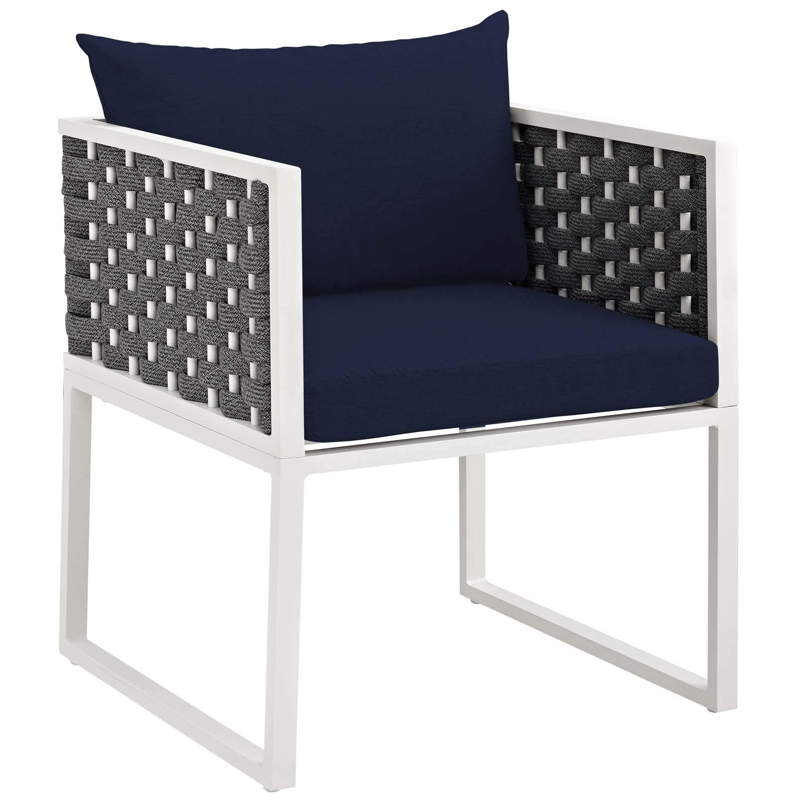 Modway Stance Outdoor Patio Aluminum Set of 2 Dining Armchair in White Navy