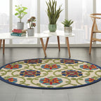 HomeRoots Blue/Multicolor 100% Polypropylene 5’ Round Blue Vines Indoor Outdoor Area Rug