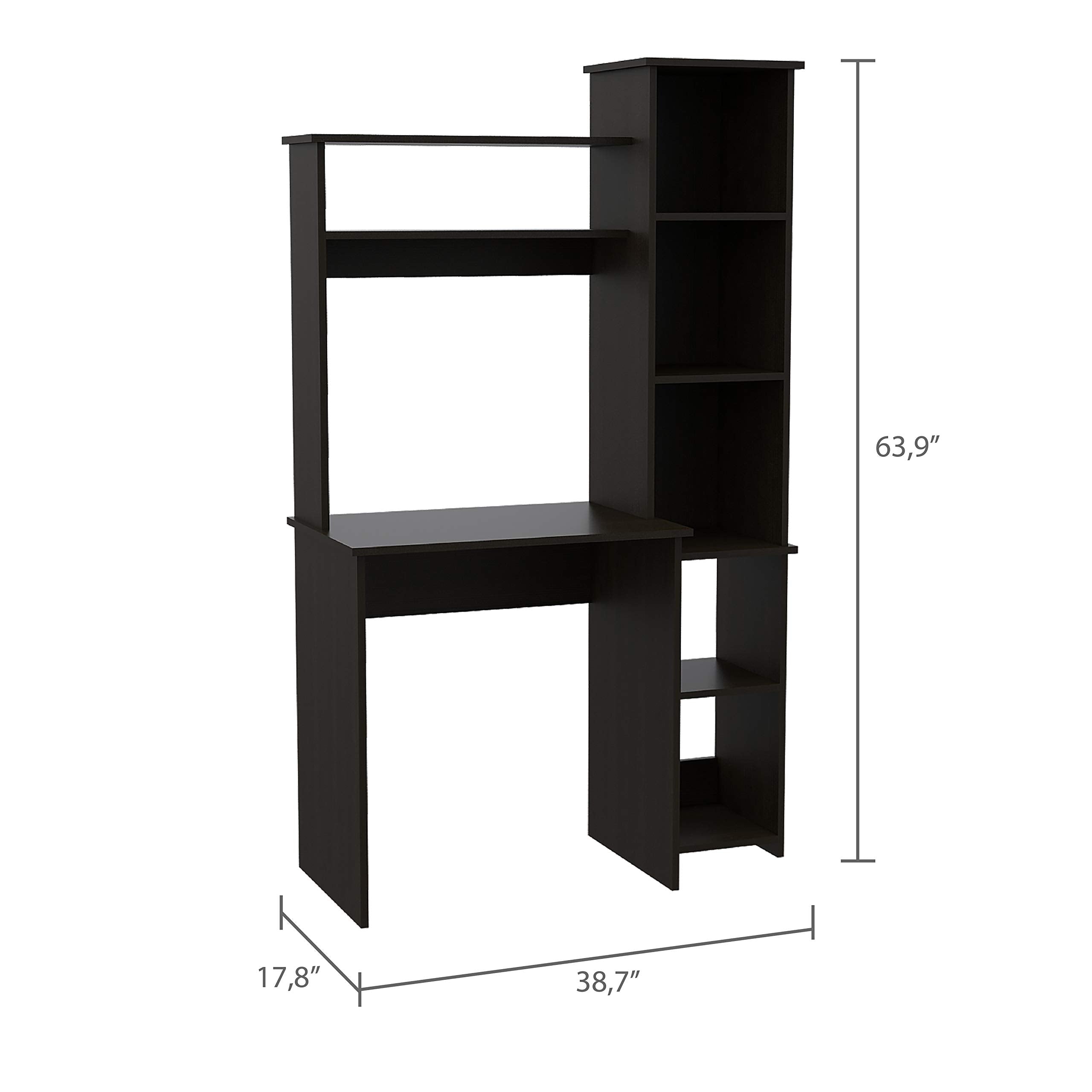 DEPOT E-SHOP Aramis Desk with Five Shelves and Two Superior Shelves, 63&quot; H, Black, Office