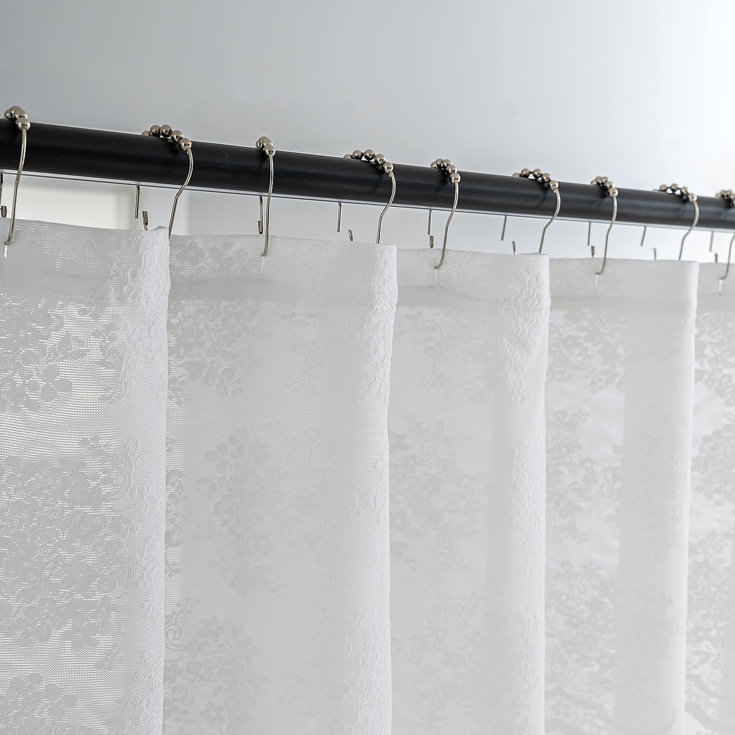 Tudeco Extra Long White Lace Shower Curtain With Attached Valance, 84 Inch Long Scalloped Edge Cottage Core Shower Curtain, 72 X