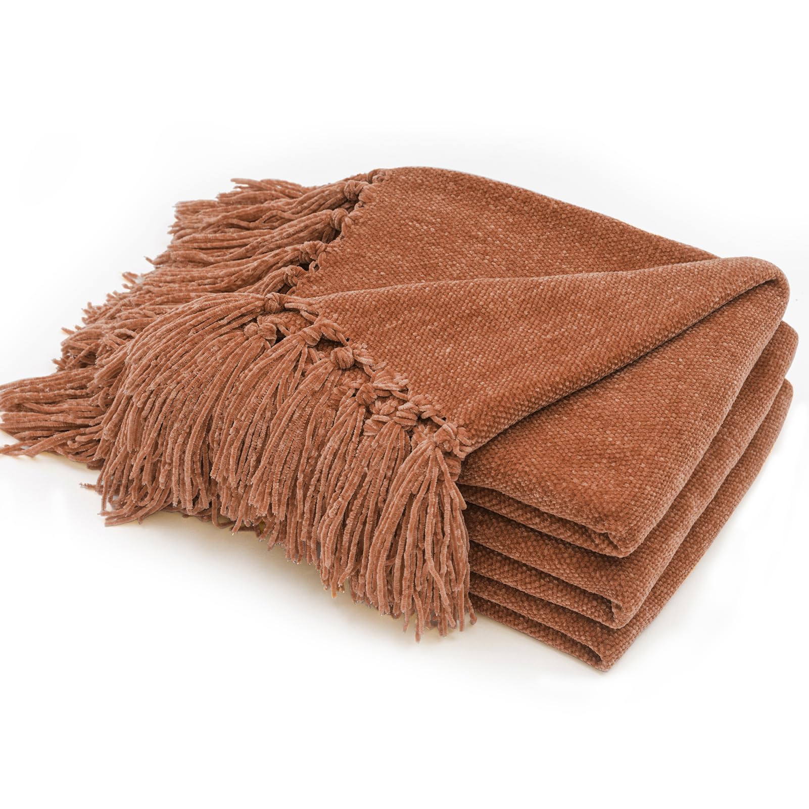 Recyco Throw Blanket Soft Cozy Chenille Throw Blanket With Fringe Tassel For Couch Sofa Chair Bed Living Room Gift (Rust, 60' X