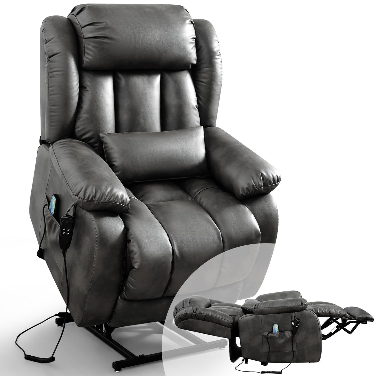 Infinite Position Lay Flat Lift Recliner Chair For Adults, Dual Motor Power Lift Chair For Elderly With Massage & Heating, Usb P
