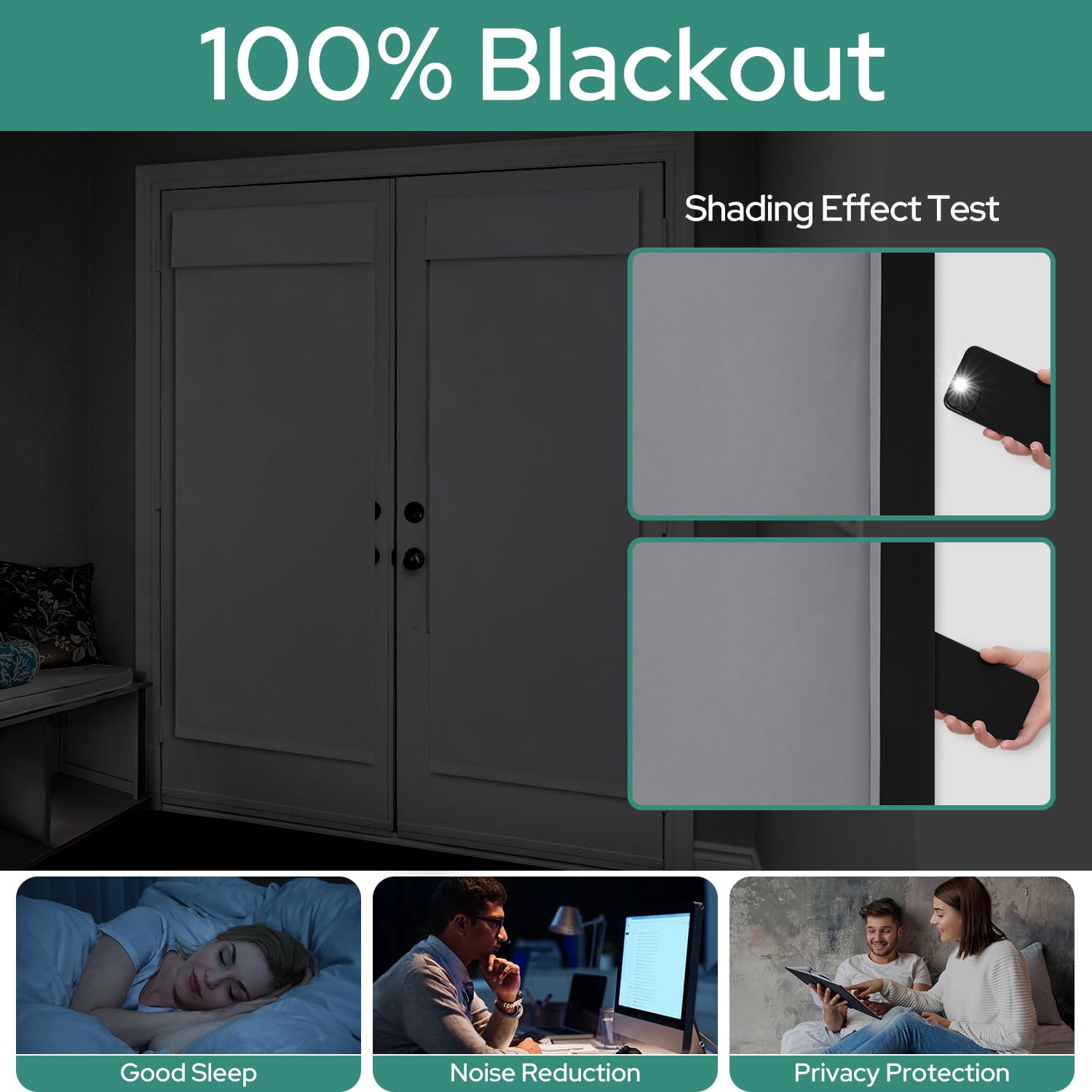 Homeideas 100% Blackout French Door Curtains, Privacy Door Curtains For Window, 26 X 40 Inch Room Darkening Blinds, Thermal Insulated Window Shades For Bedroom, 1 Panel, Greyish White