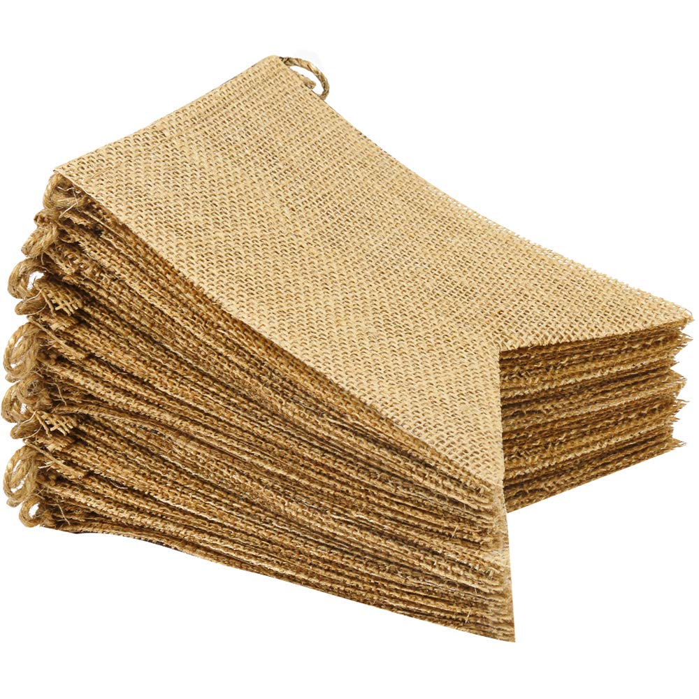 LEOBRO 48 Pcs Burlap Banner, 30 Ft Swallowtail Flag, DIY Decoration for Holidays, Wedding, Camping, Party, New Year Decorations,