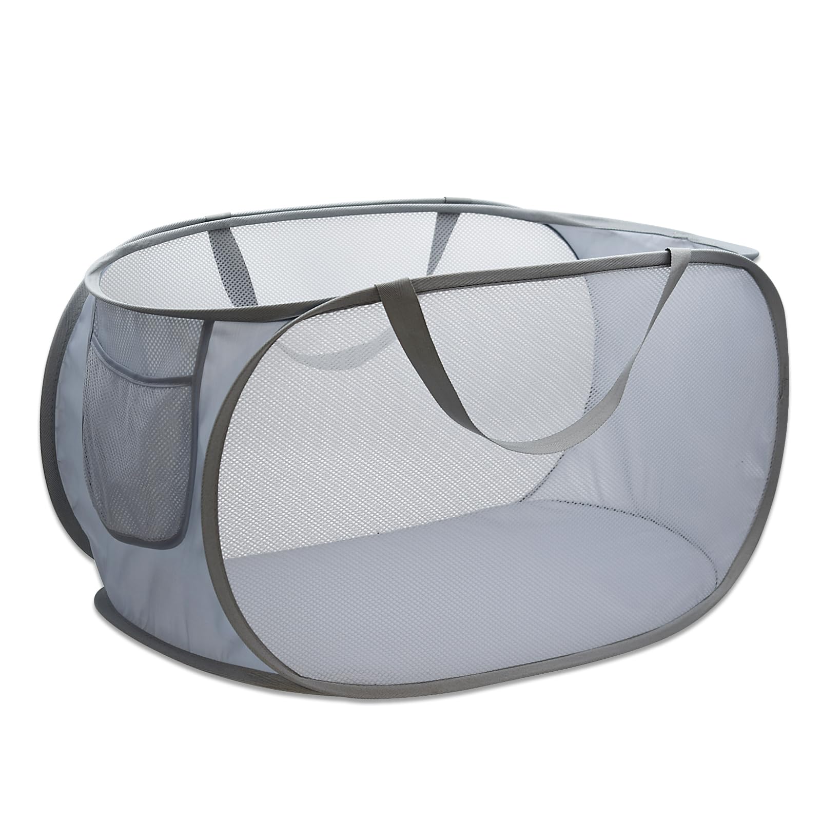 Pop Up Laundry Hamper,Collapsible Horizontal Baskets with Handles & Side Pocket,Foldable Sturdy mesh for Laundry Room,Bathroom,K
