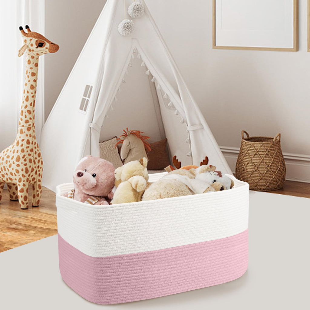 MEGASKET XXXL Cotton Rope Storage Basket, Pink, 23.6" x 15.7" x 14.1"