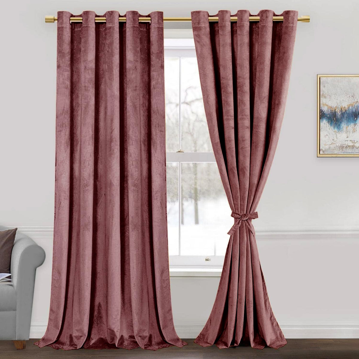 Jiuzhen Velvet Curtains 84 Inches Long - Thermal Insualted Room Darkening Grommet Super Soft Velvet Textured Drapes For Living R