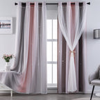 Indistar Cutout Blackout Window Curtains For Girls Kids Bedroom Double Layer Star Cut Out Gradient Stripe Curtains, 1 Panel (Pin