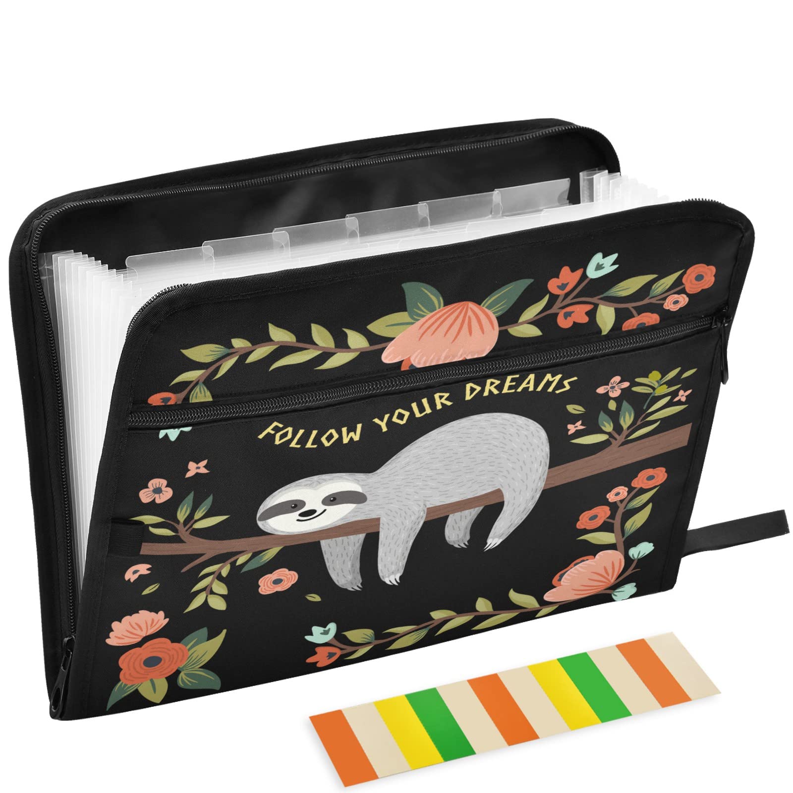 Zzkko Flowers Funny Sloth 13 Pockets Expanding File Folder With Sticky Labels Accordion File Folder Document Organizer Letter Si
