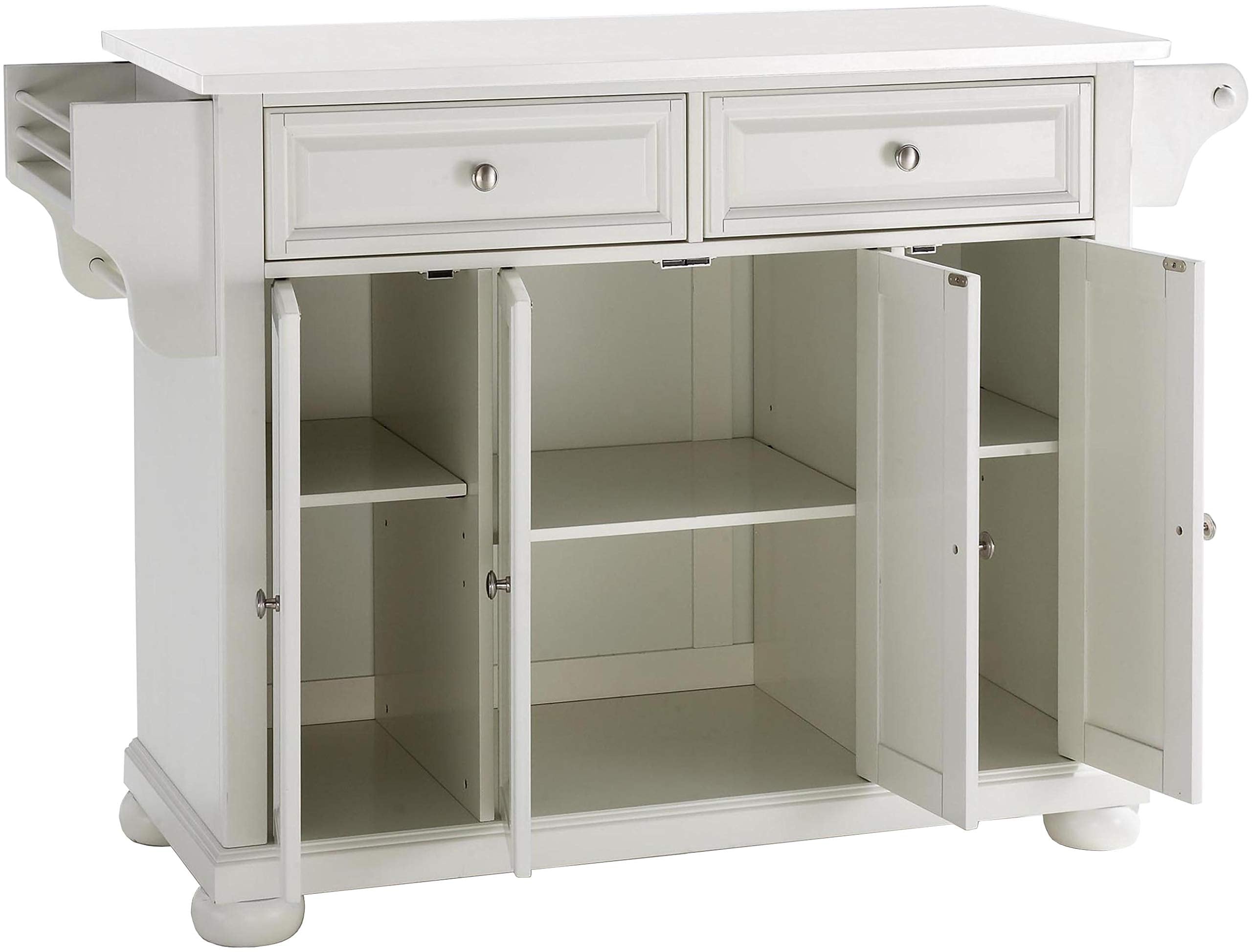 Crosley Furniture Alexandria Stone Top Rolling Kitchen Island Storage Cart, Microwave Stand, Spice Rack, White