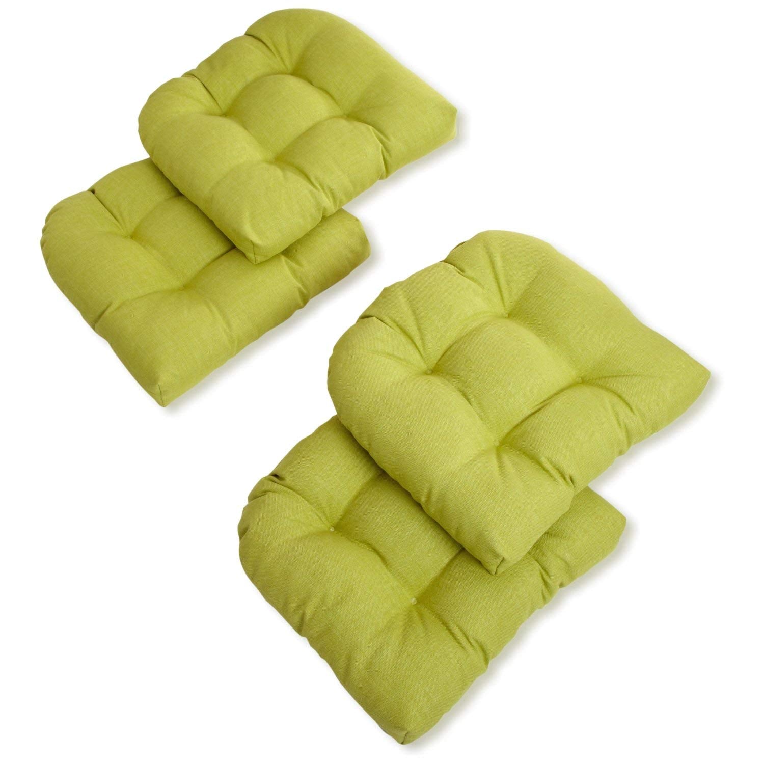 Blazing Needles Outdoor Spun Poly 19-Inch by 19-Inch by 5-Inch All Weather UV Resistant U-Shaped Cushions, Lime, Set of 4
