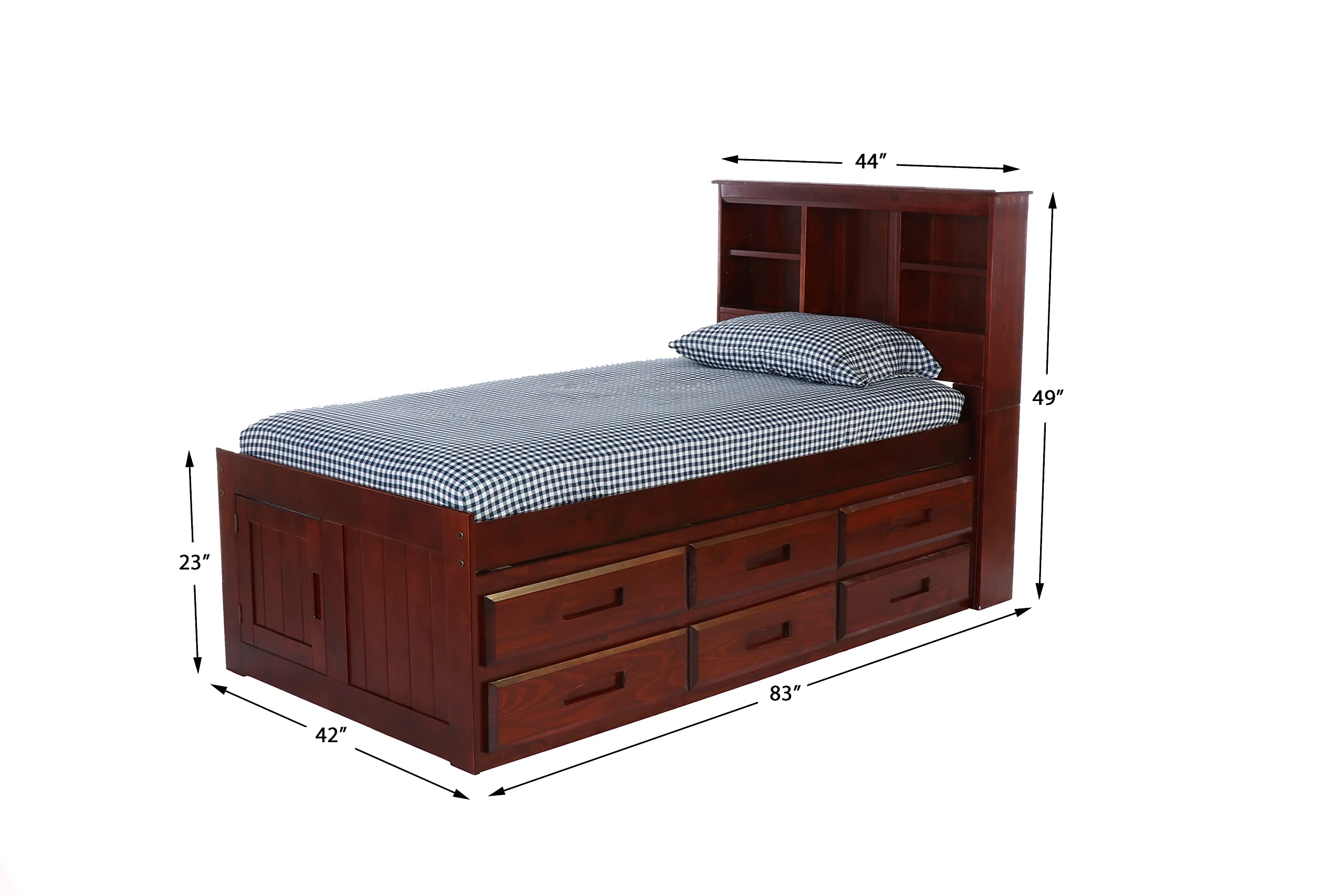 OS Home and Office Furniture Model 82820K12-22 Solid Pine Twin Captains Bookcase Bed - Thumbnail 3