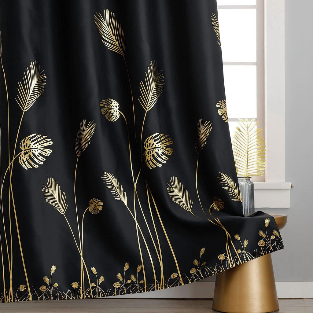Estelar Textiler Gold And Black Blackout Curtains 2 Panels Set Thermal Insulated Window Curtains Grommet Filed Style Designed Le