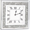 Crystal Crush Diamond Mirrored Square Wall Clock with Sparkle Twinkle Bling Diamond Decor for Wall Decoration, 16x16 inch Decora