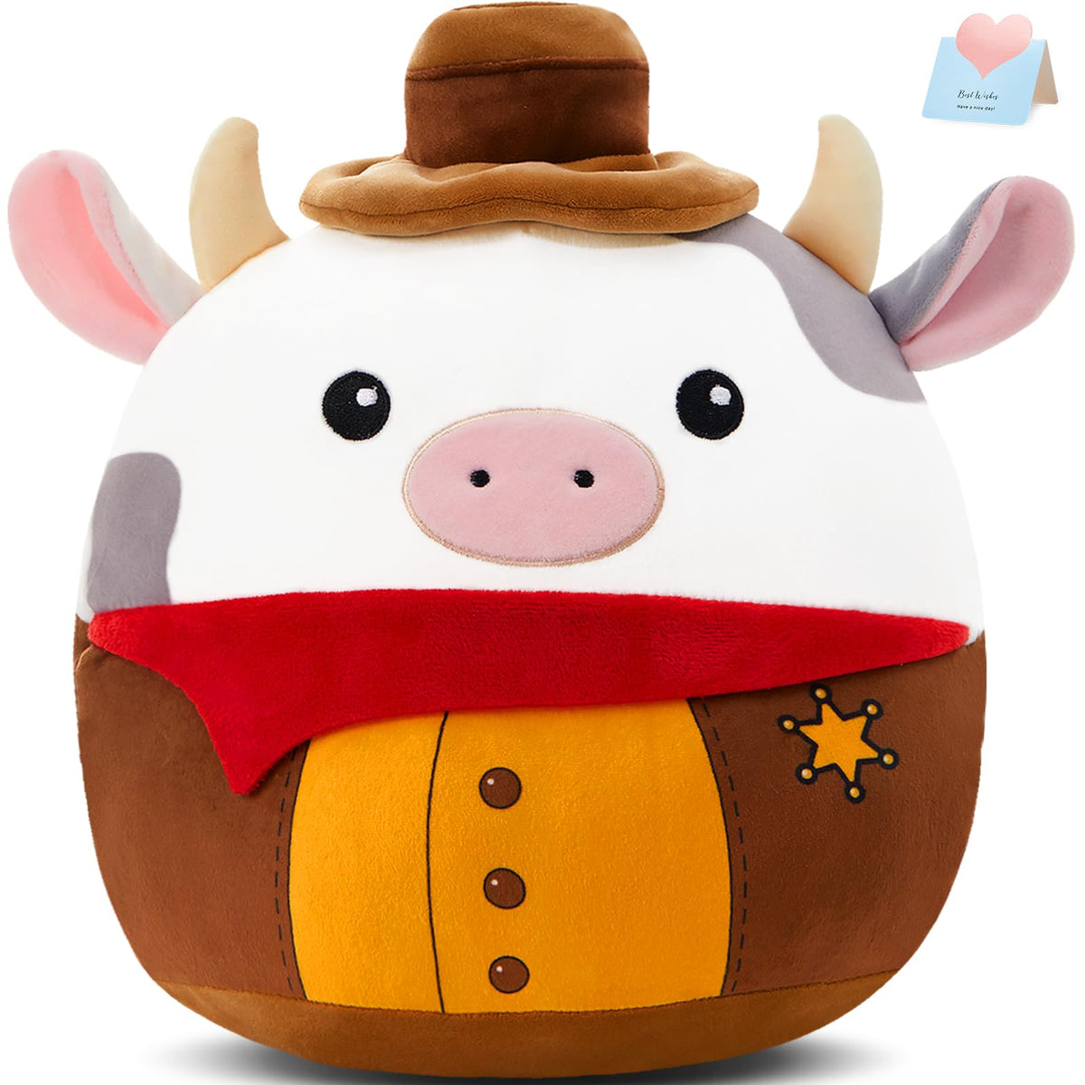 Cozyworld Cow Cowboy Plush Stuffed Animals Original Plushie Cute Soft Cuddle Pillow For Boys Girls, 13'