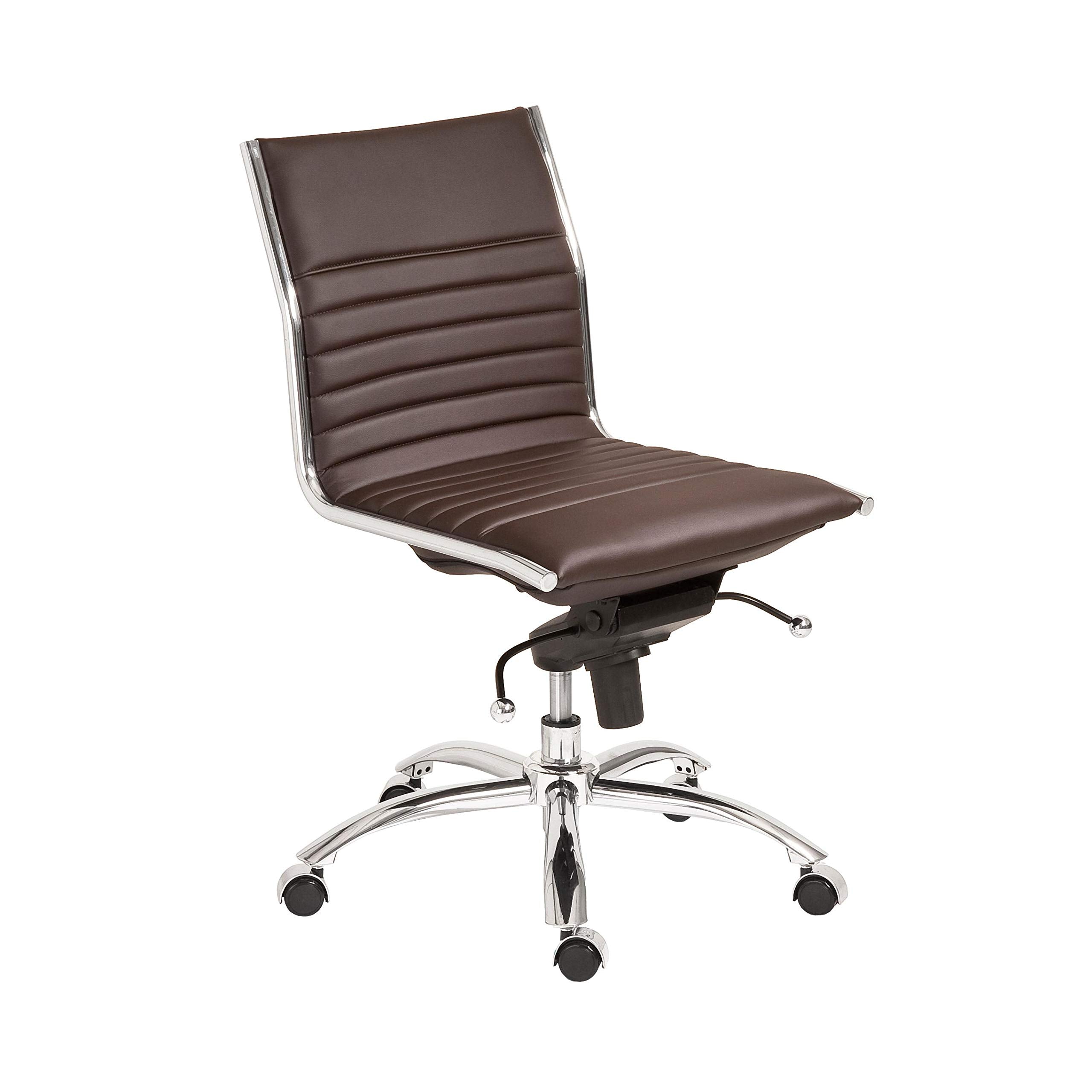 HomeRoots 26.38' X 25.99' X 38.19' Low Back Office Chair Without Armrests in Brown with Chromed Steel Base