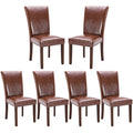 COLAMY Upholstered Parsons Dining Chairs Set of 6, PU Leather Dining Room Kitchen Side Chair with Nailhead Trim and Wood Legs - 