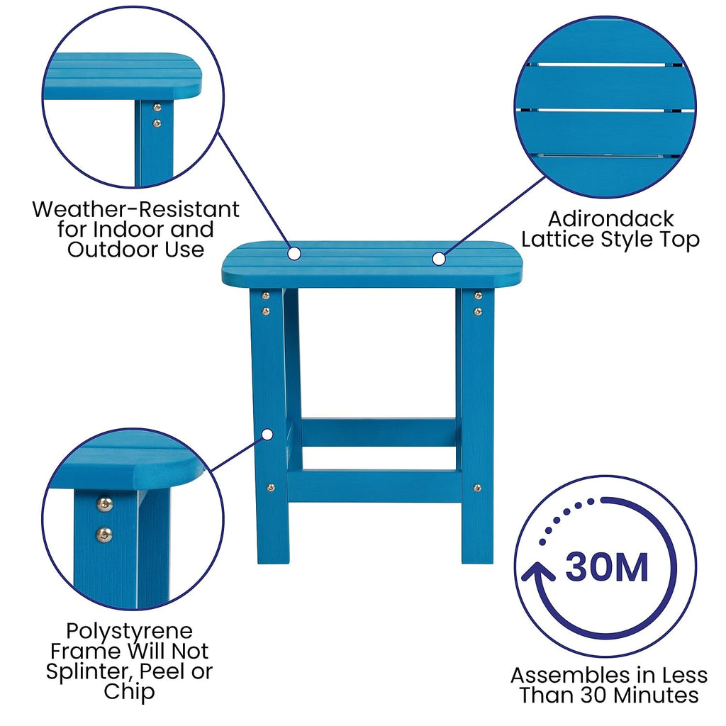 Flash Furniture Charlestown Commercial 2 Chair and Side Table Adirondack Set - Blue Poly Resin - Weather Resistant
