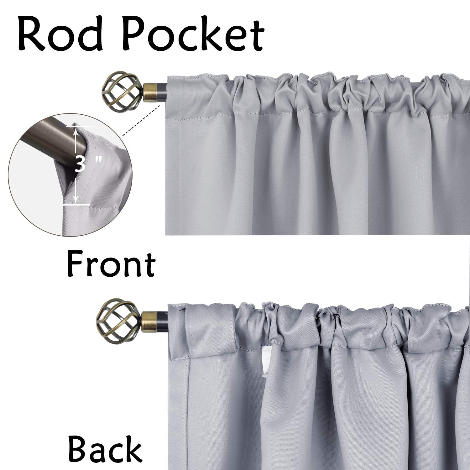 Bgment 40 Inch Length Blackout Curtains For Cafe - 38 X 40 Inch Short Curtains Rod Pocket And Back Tab Thermal Insulated Room Darkening Curtains For Kitchen Bathroom, 2 Window Panels, Light Grey