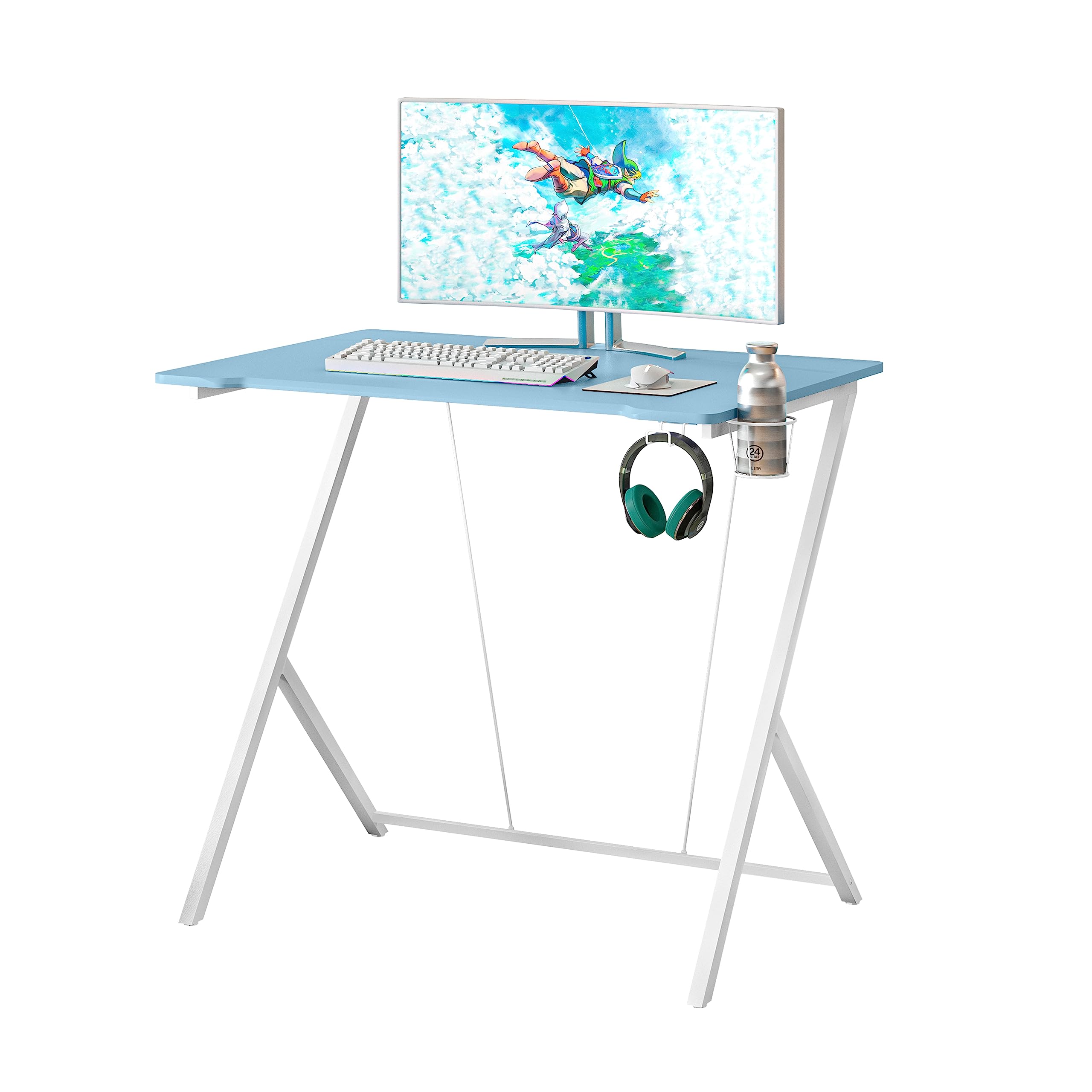 Techni Mobili Blue Small Cup & Headphone Holder-31.5" Wide Gaming Desk