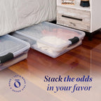 Homz 60 Quart Multipurpose Slim Under Bed Storage Container Bins W/Secure Latch Lid & Wheels For Underbed, Home Or Office Organi