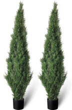 Set of 2 Pre-Potted 5 Feet Faux Cedar Tree, Lifelike UV Protected Front Door Decor, Porch, Garden, Entryway Topiary, Indoor/Outd
