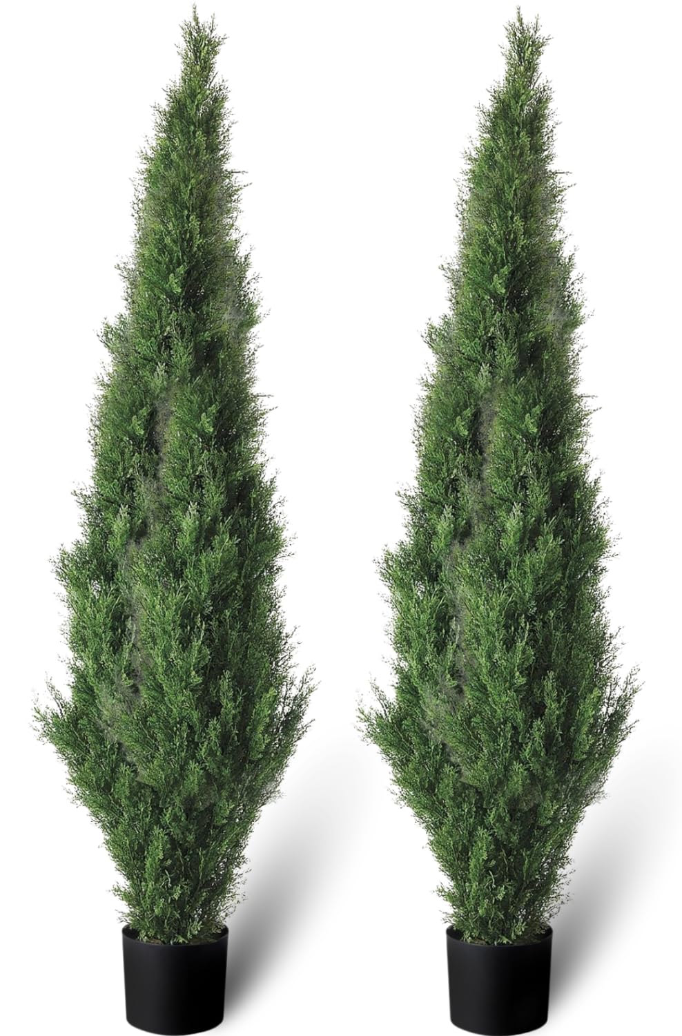 Set of 2 Pre-Potted 5 Feet Faux Cedar Tree, Lifelike UV Protected Front Door Decor, Porch, Garden, Entryway Topiary, Indoor/Outd