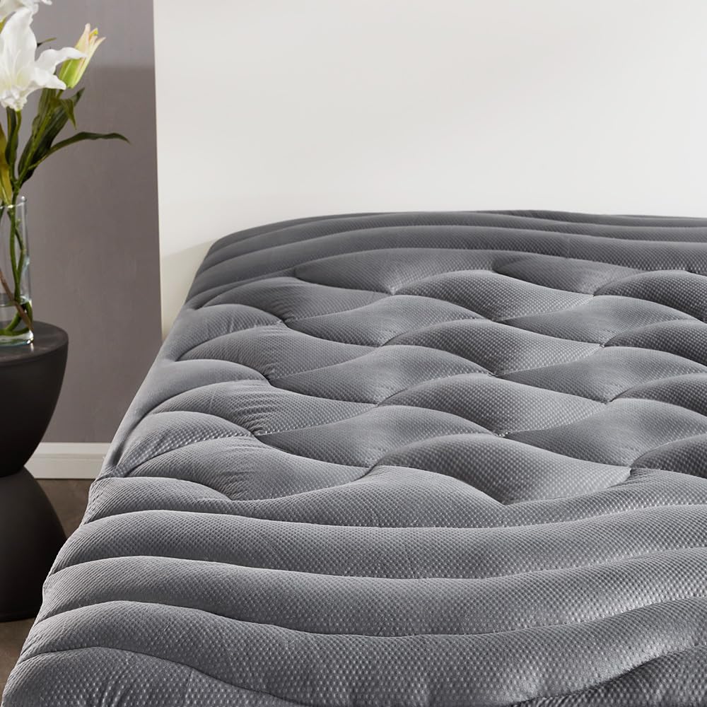 Sleep Zone Cooling Rv Mattress Topper, Premium Zoned Cool Mattress Pad Cover, Padded Mattress Protector Breathable Washable, Deep Pocket 8-21' (Grey, Short Queen)