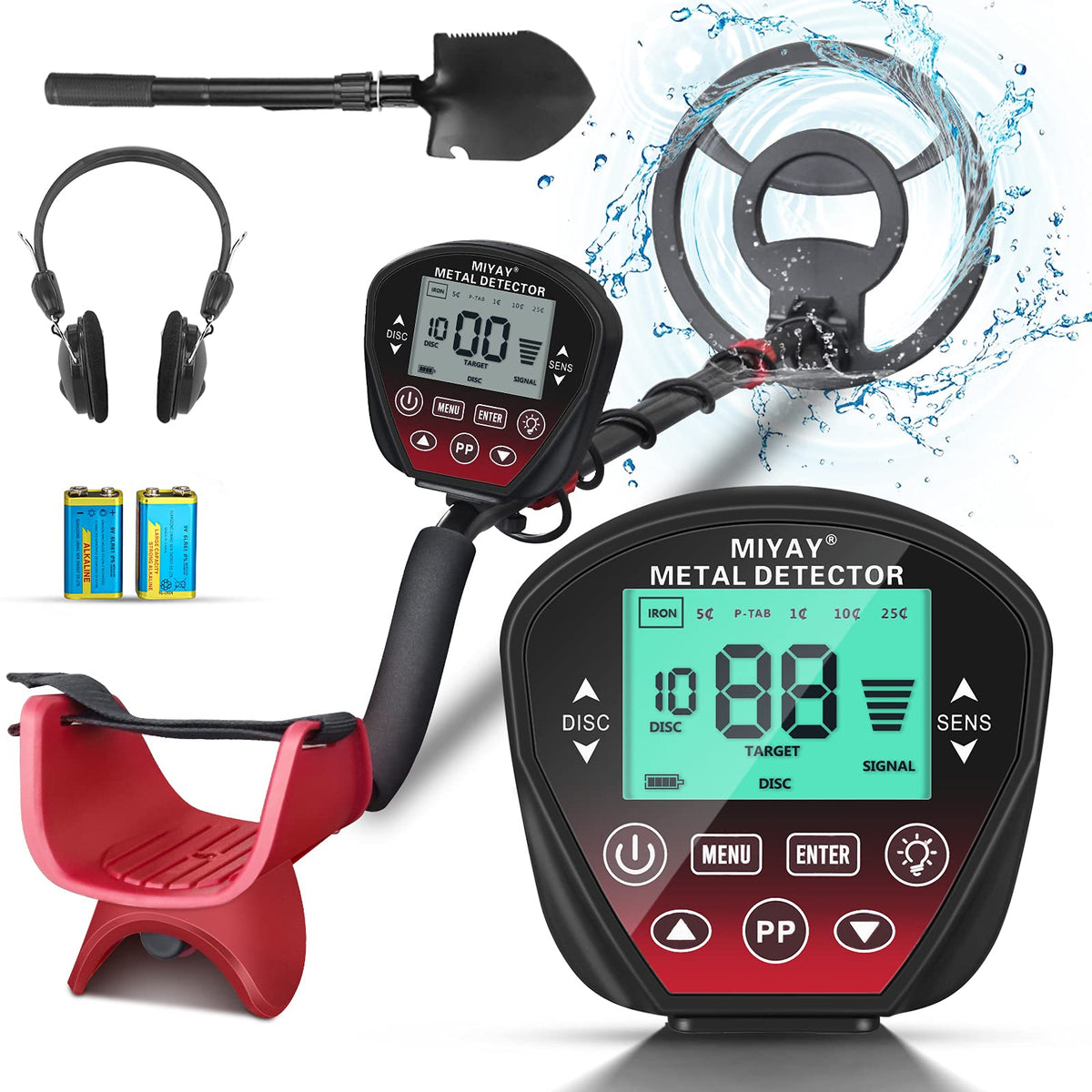 Miyay Professional Metal Detector For Adults Waterproof, Gold Metales Detectors Lightweight With Lcd Display, Pinpoint & Disc &