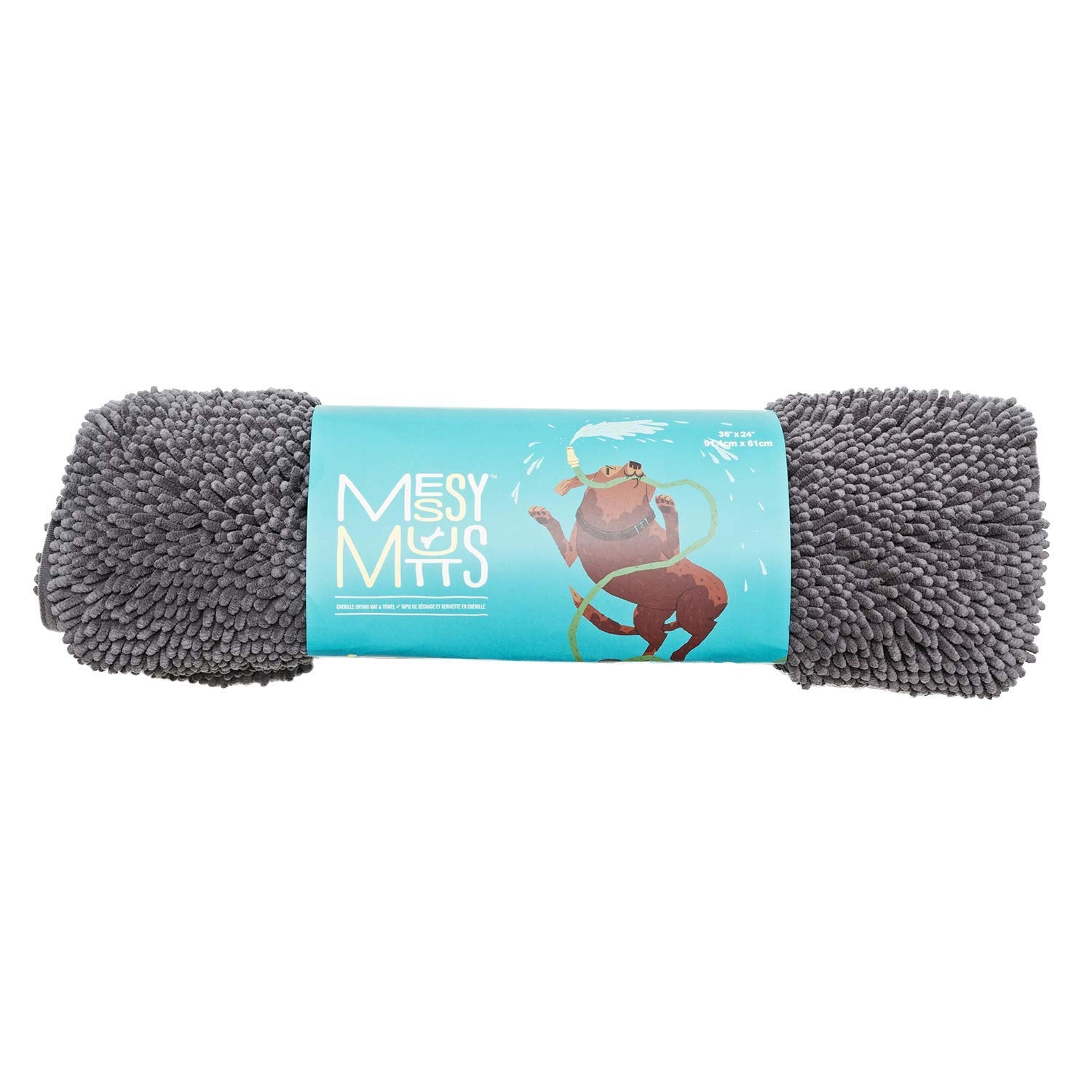 Messy Mutts Microfiber Mat & Drying Towel With Hand Pockets | Super Absorbent Dog Shammy | Soft, Durable Chenille Dog Towel | Sl