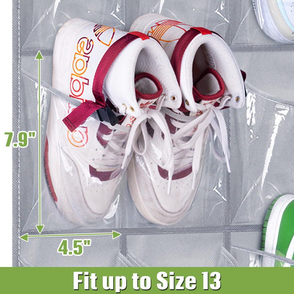 Misslo 35 Clear Large Pockets Over The Door Shoe Rack Sturdy Oxford Fabric Hanging Shoe Organizer For Door Shoe Holder Hanger, Grey