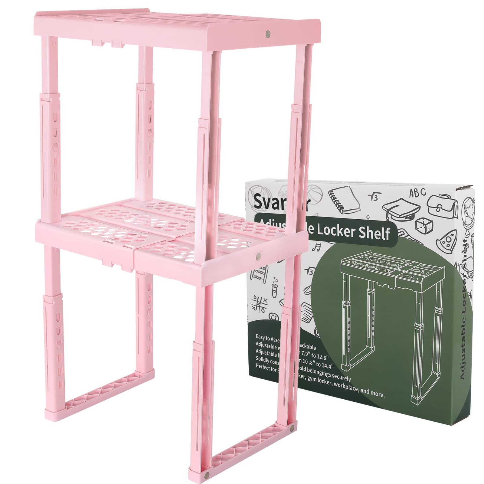 Locker Shelf Adjustable Height and Width, Pink Locker Organizer for Work, Locker Shelves for School Locker, Stack-able Locker St