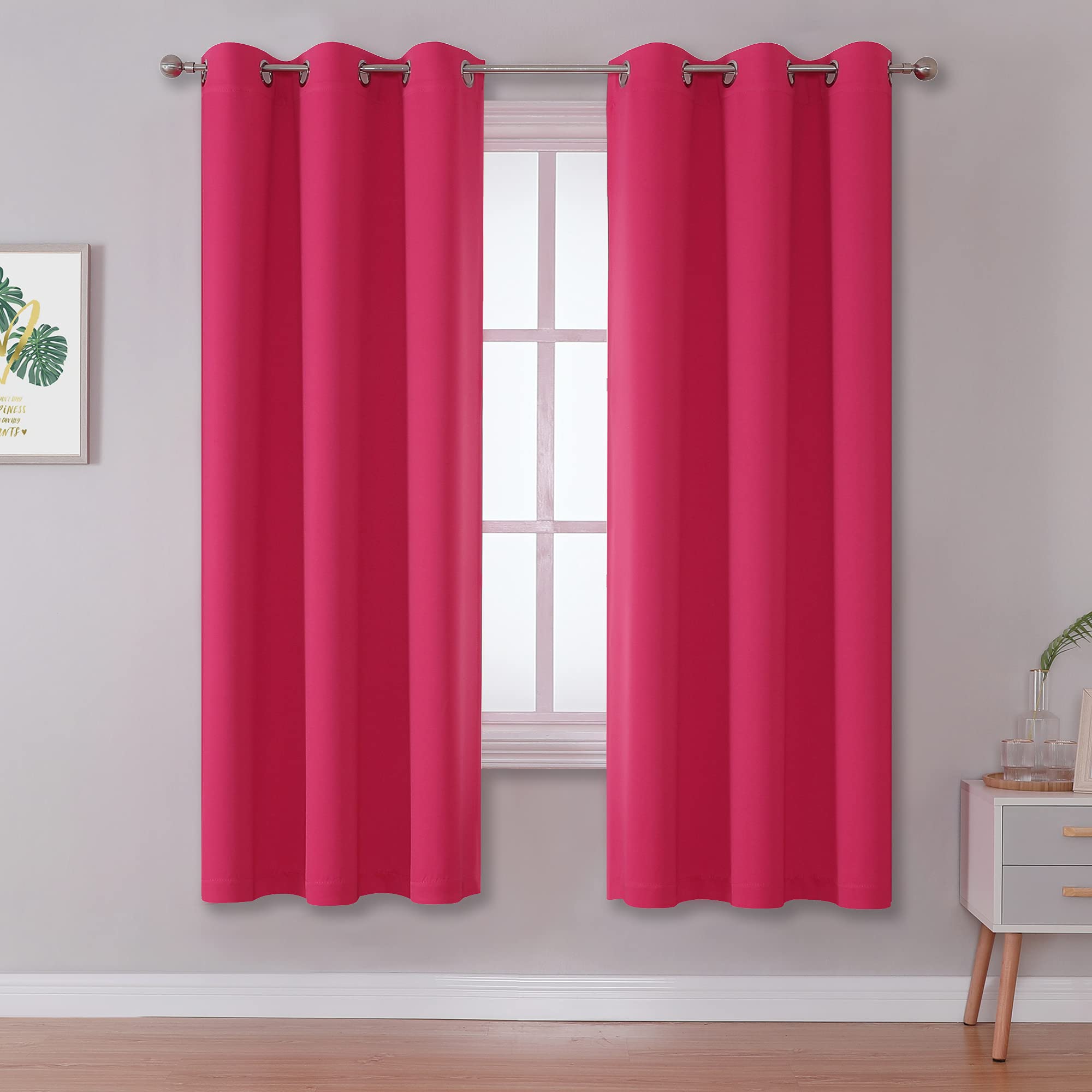 Dualife Solid Pink Curtains For Bedroom 72 Inch Length Raspberry Sorbet Hot Pink Room Darkening Curtains For Girls Room Decorati