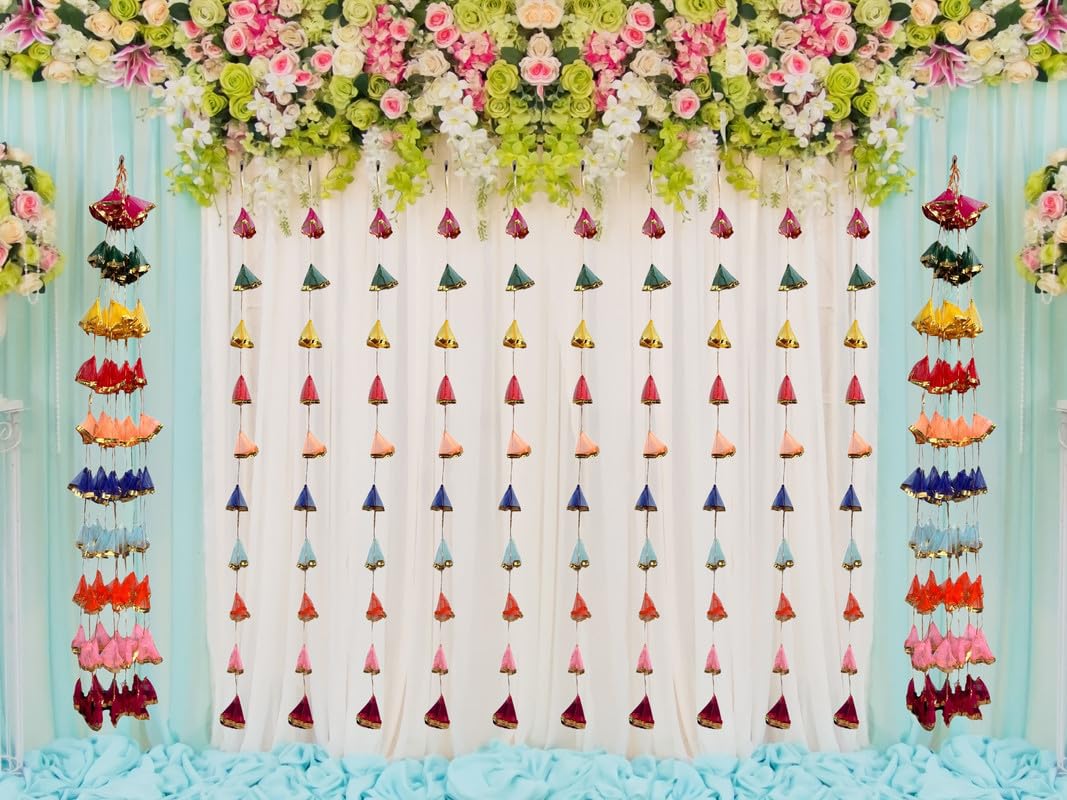 Hastanirmit Handmade Triangle Hanging Strings | Gota Patti Tikki Decorative Latkan for Wall, Pooja & Temple Dcor | Wedding, Mehn