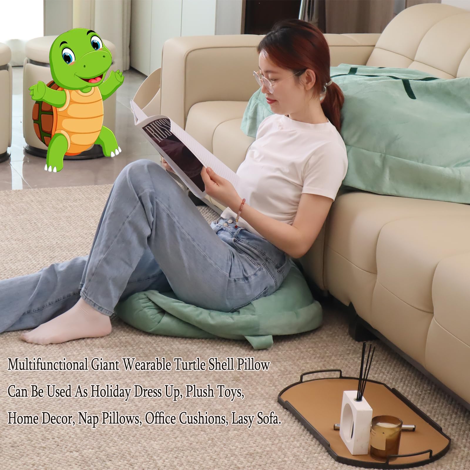 Ptaexcel Wearable Turtle Shell Pillow, 47.2In/120Cm Multifunctional Giant Wearable Turtle Shell Pillow, Removable Oversized Thro